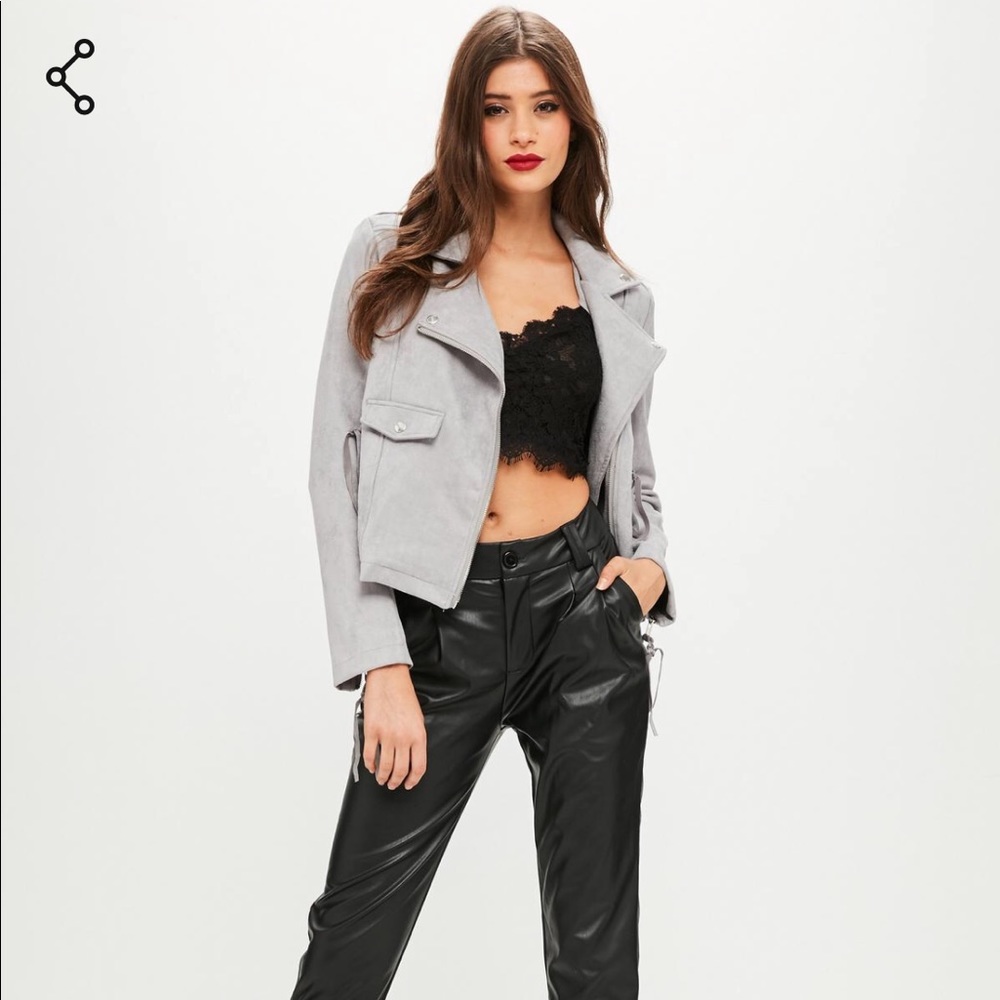 Gray Faux Suede Biker Jacket NWT